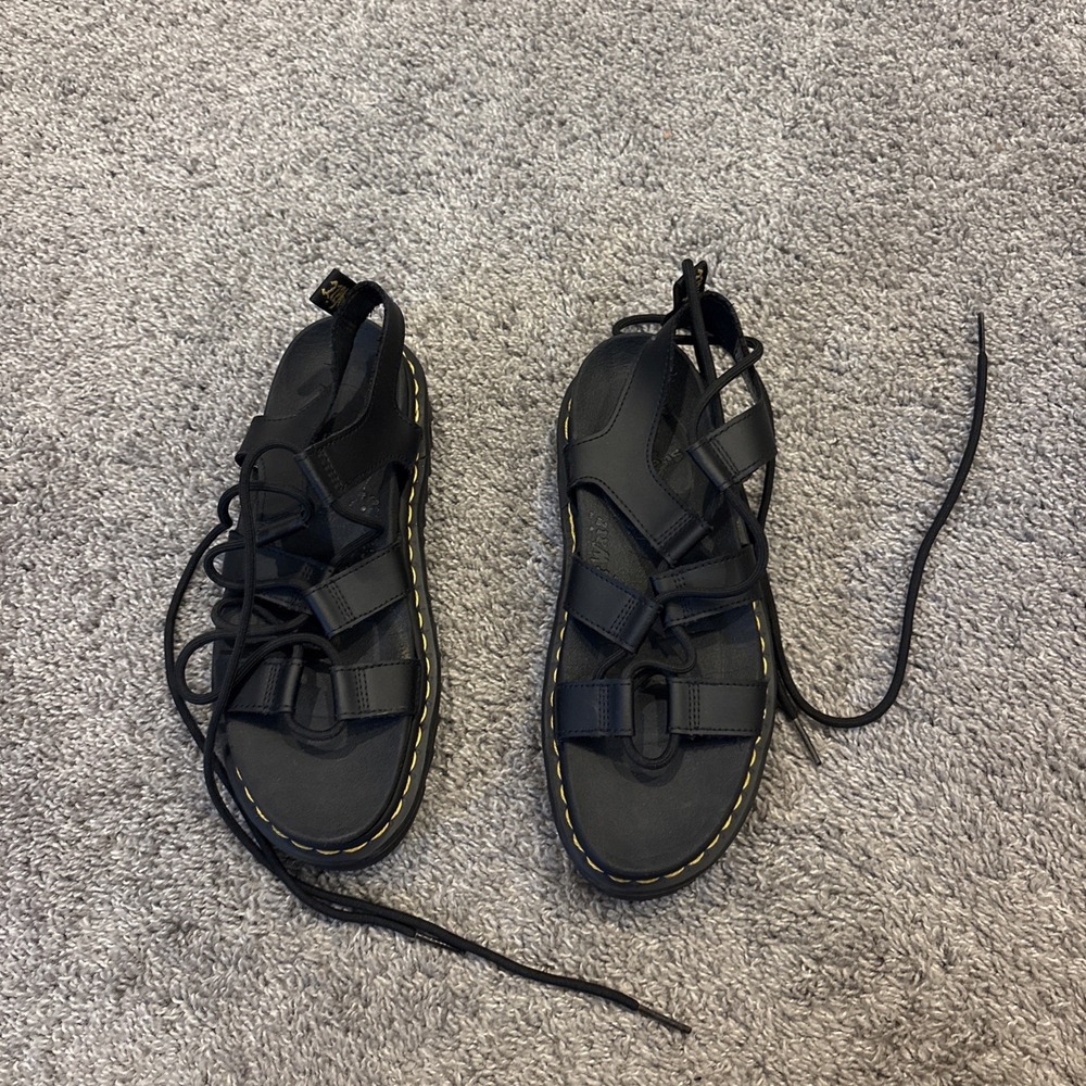 Dr. Martens Nartilla Flat Platform Gladiator Sandals EVA Black Sz 9 Laced Rare